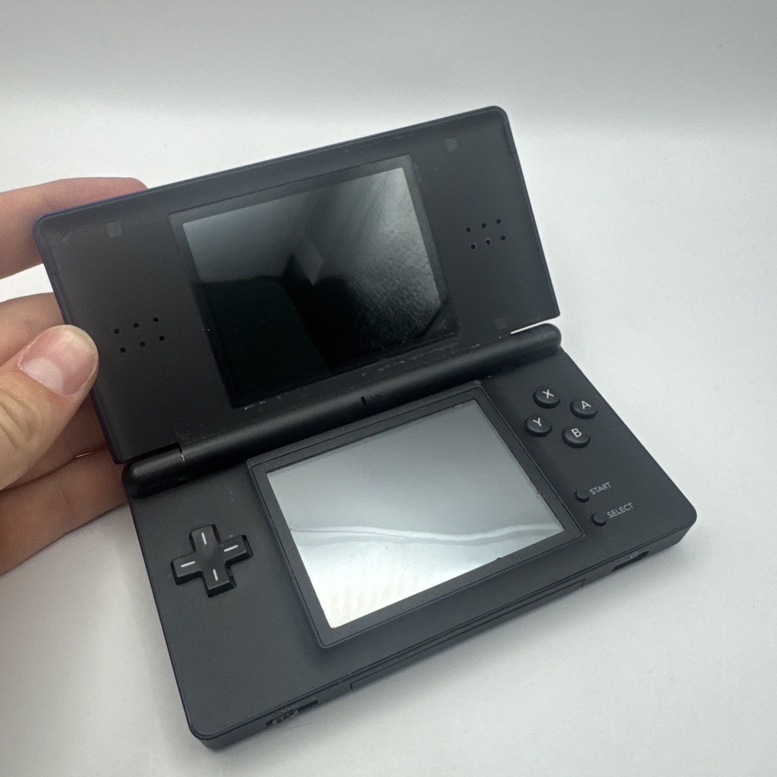 Nintendo DS Lite Handheld System Cobalt Blue Black Broken Hinges TESTED WORKS