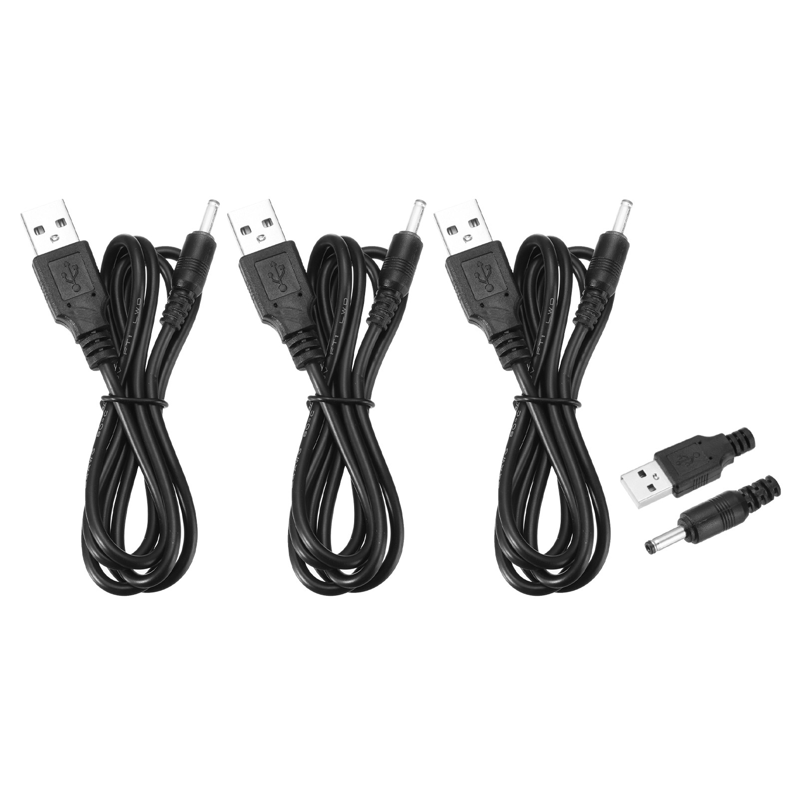 USB to DC 5V 2A 3.5×1.35mm Power Cable for Electronics (3Pcs, 1m, Black)