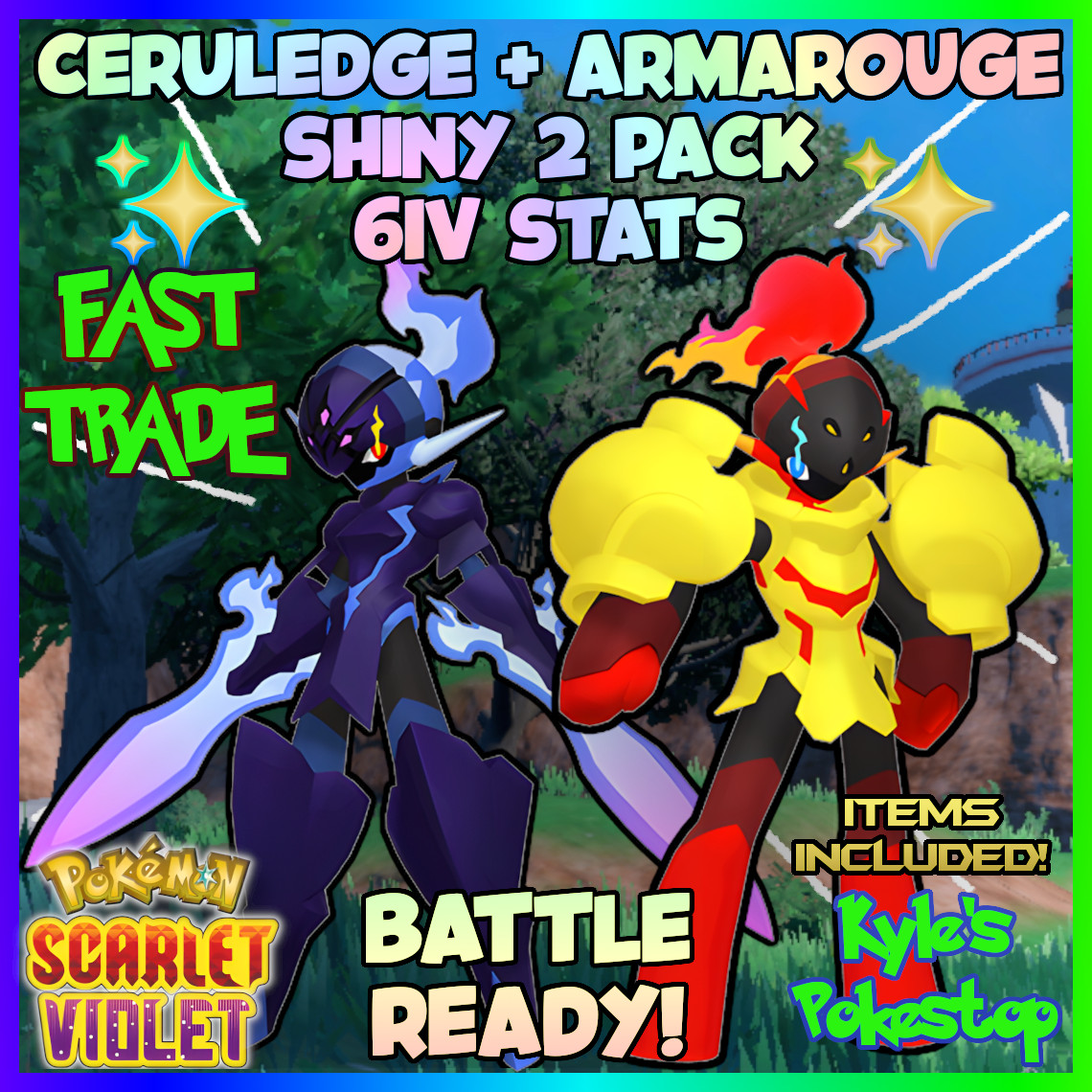 ✨SHINY CERULEDGE + ARMAROUGE 2 PACK ✨POKEMON SCARLET AND VIOLET EVD BATTLEREADY⚡
