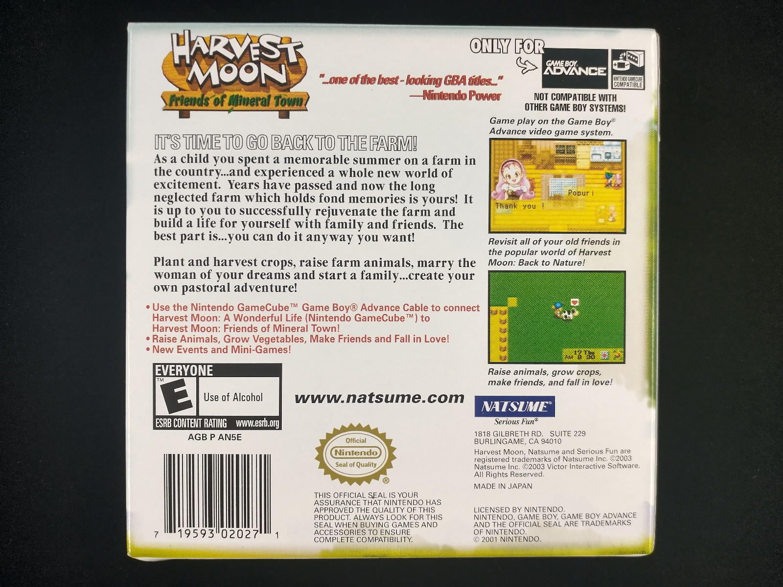 Harvest Moon Friends of Mineral Town GBA Box Manual Inserts Only – No Game