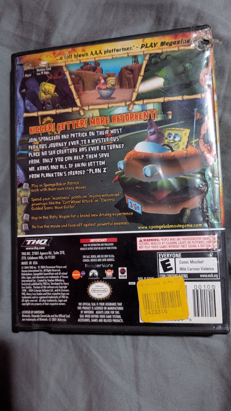 Nintendo GameCube The SpongeBob SquarePants Movie DVD Keep Case Only