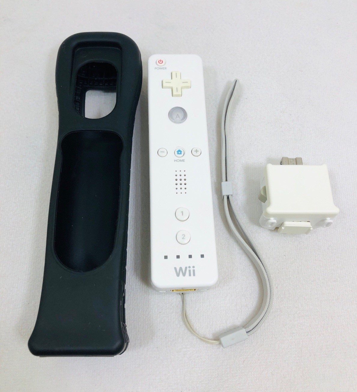OEM Wii Remote White W/Wii Motion Plus Adapter + Black Slip Cover Tested Cleaned