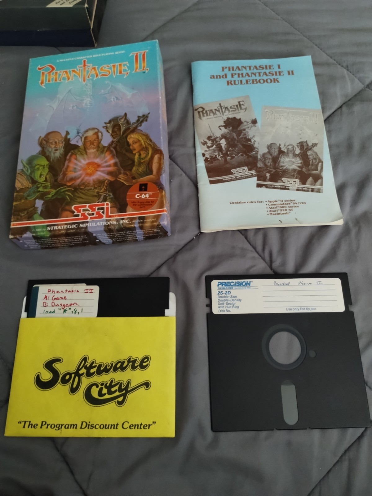 Phantasie II Commodore 64 Complete – Box, Rulebook, Game/Dungeon Disk, Backup Di