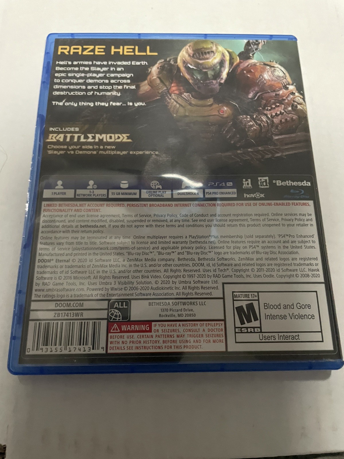 DOOM Eternal PS4 Bethesda Shooter M Mature Manual Included Doom Series