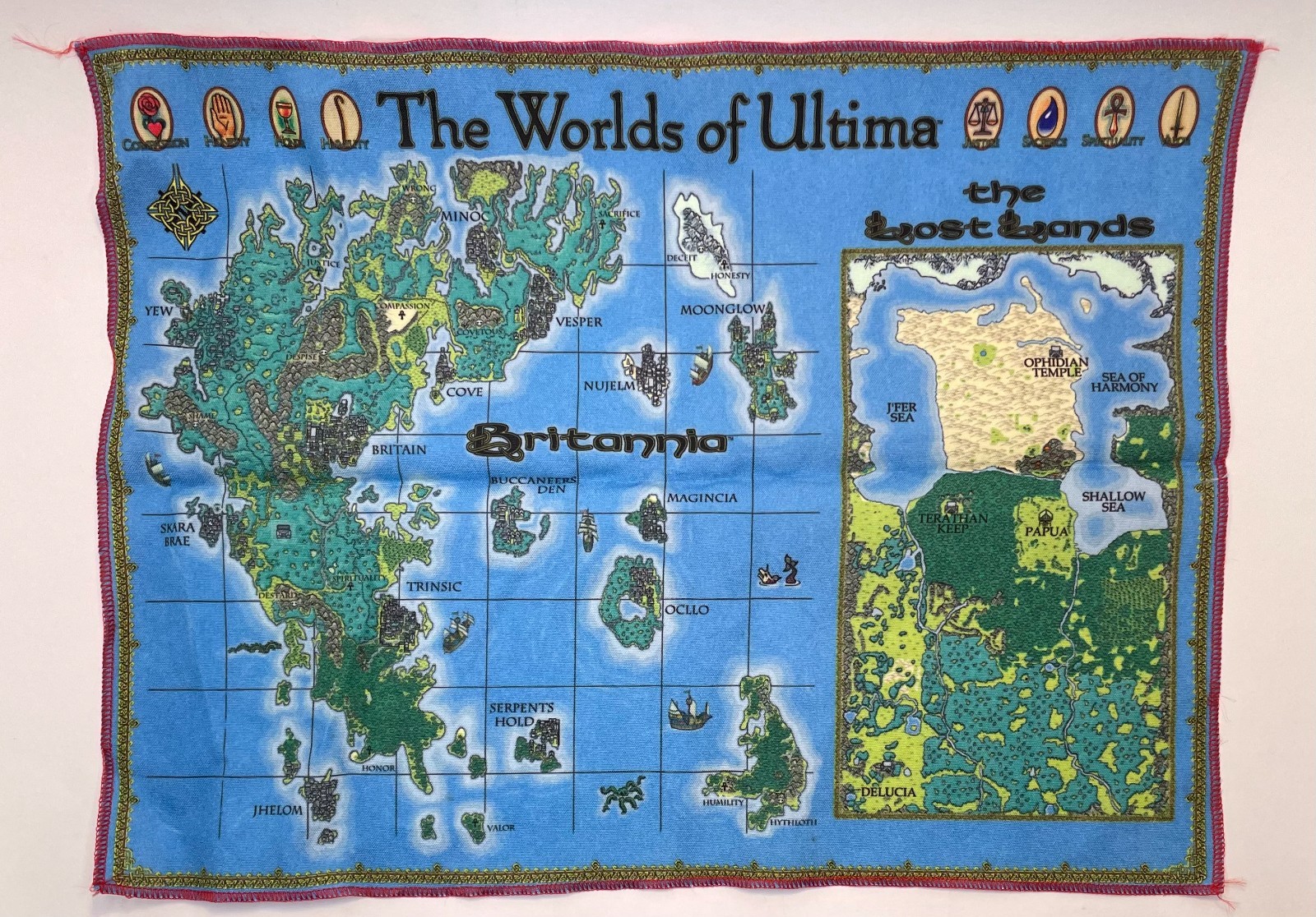Vintage “The Worlds of Ultima” Cloth Map, Ultima Online T2A RARE, Excellent!