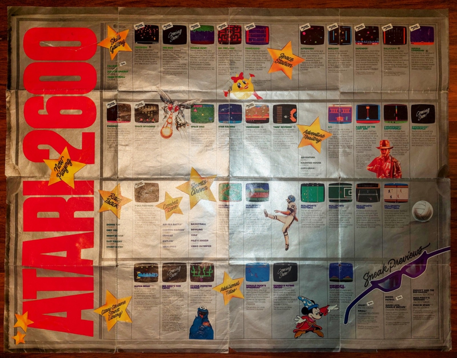 1983 ATARI GAME CATALOG: ATARI STARS – Fold-out Promo Poster Atari 2600 / 5200