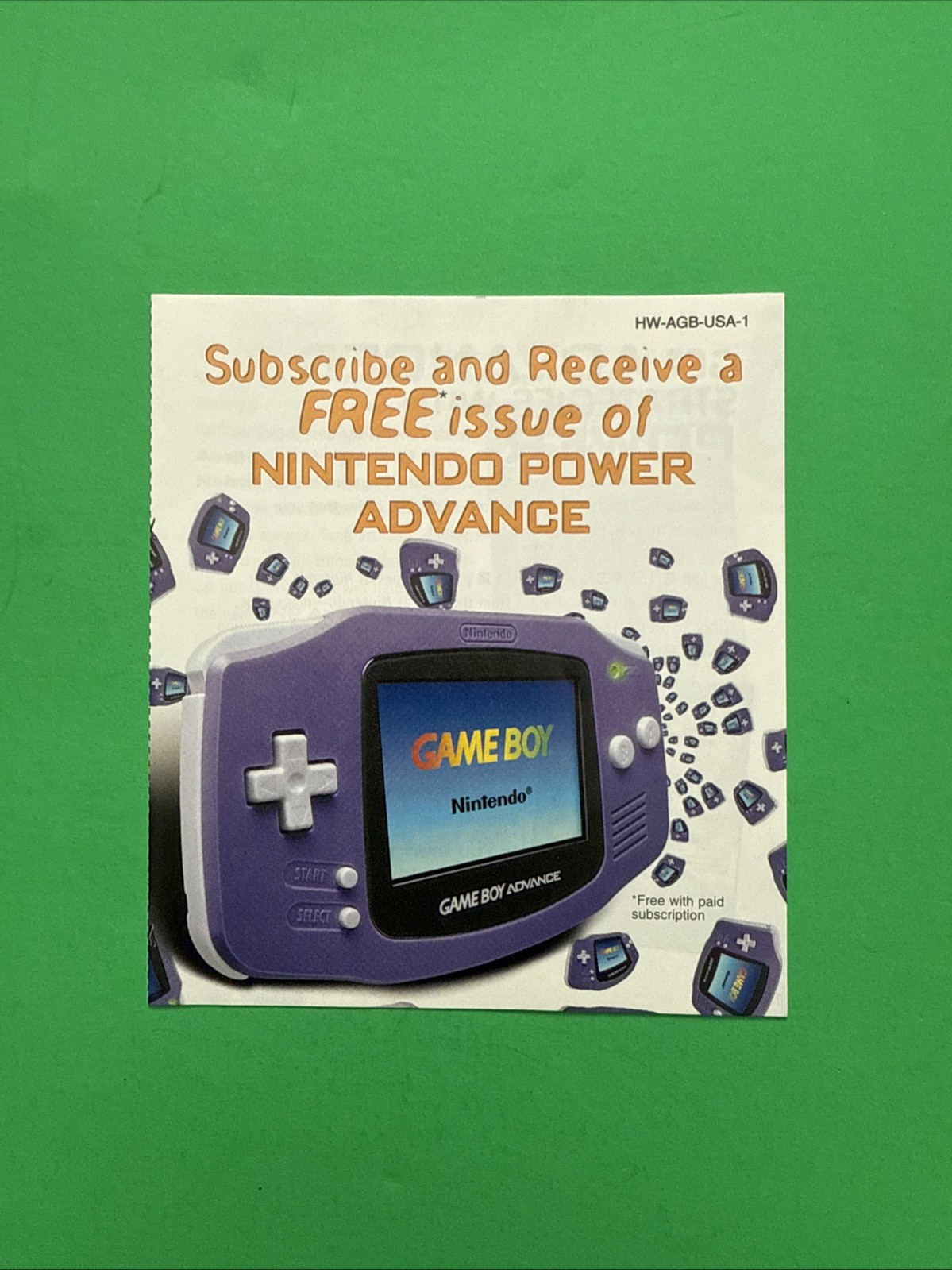 Game Boy Advance GBA Nintendo Power Fold-Out Subscription Insert H/HW-AGB-USA-1