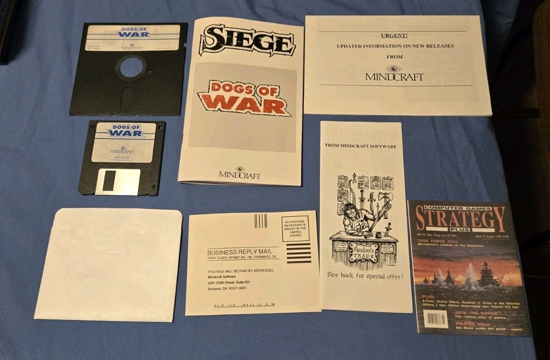 Rare Siege Dogs of War Expansion software, Manuals PC 3.5″ & 5.25″ game Complete