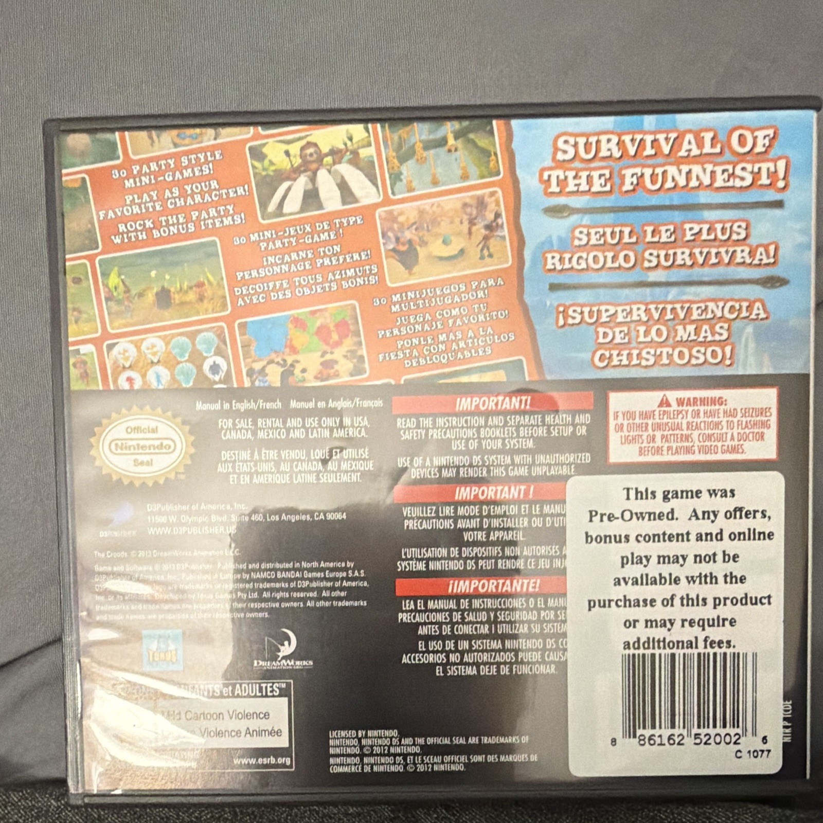 D3Publisher The Croods: Prehistoric Party! Nintendo DS Game w/ Case NTSC-U/C E