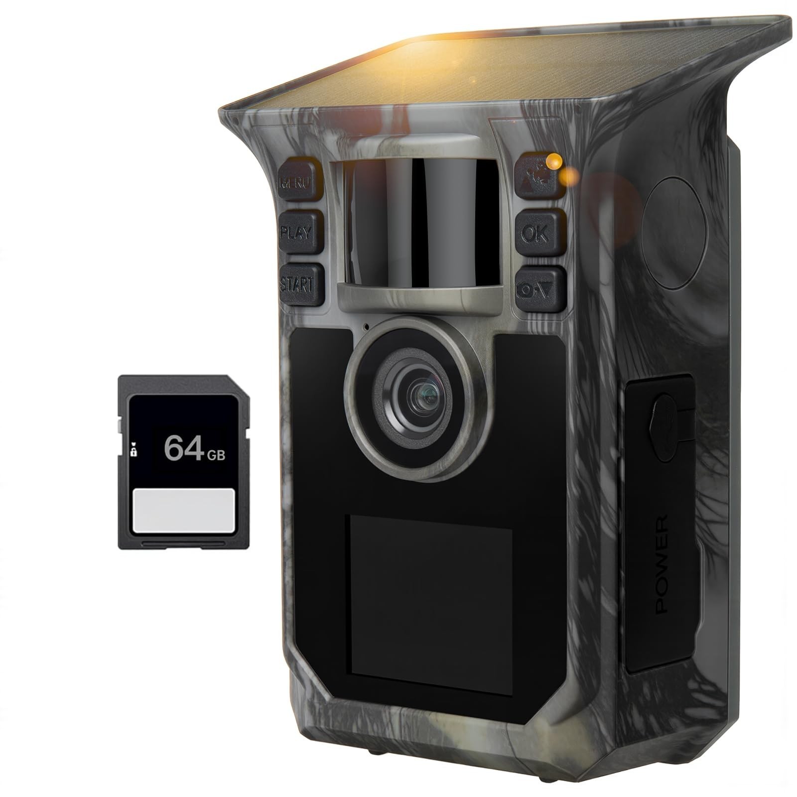 Trail Camera 4K 64MP Solar Game Camera with 5000mAh Forever Power, 64GB Memor…