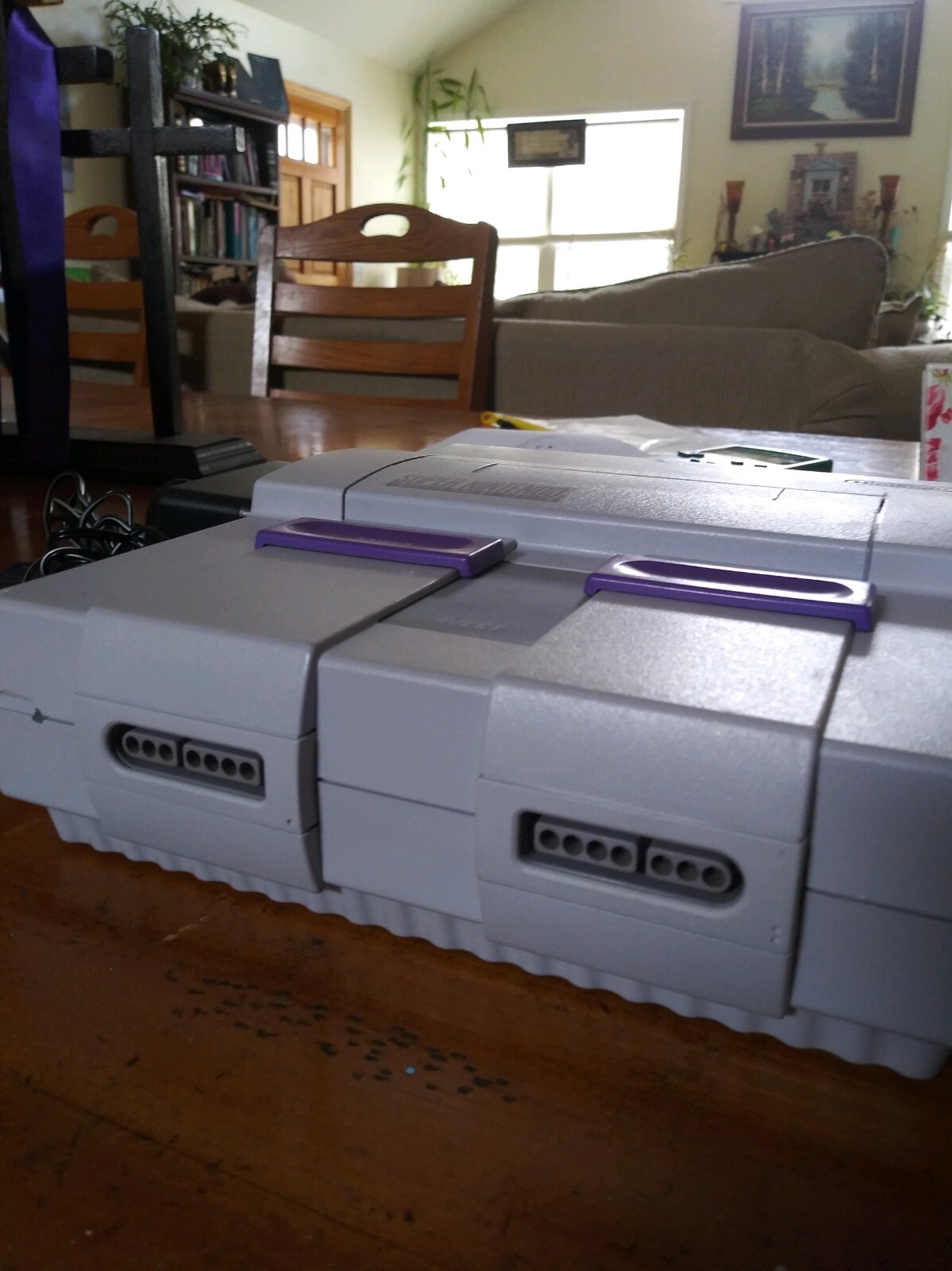 super nintendo console (cleaned) with controller, pwr, and av cord