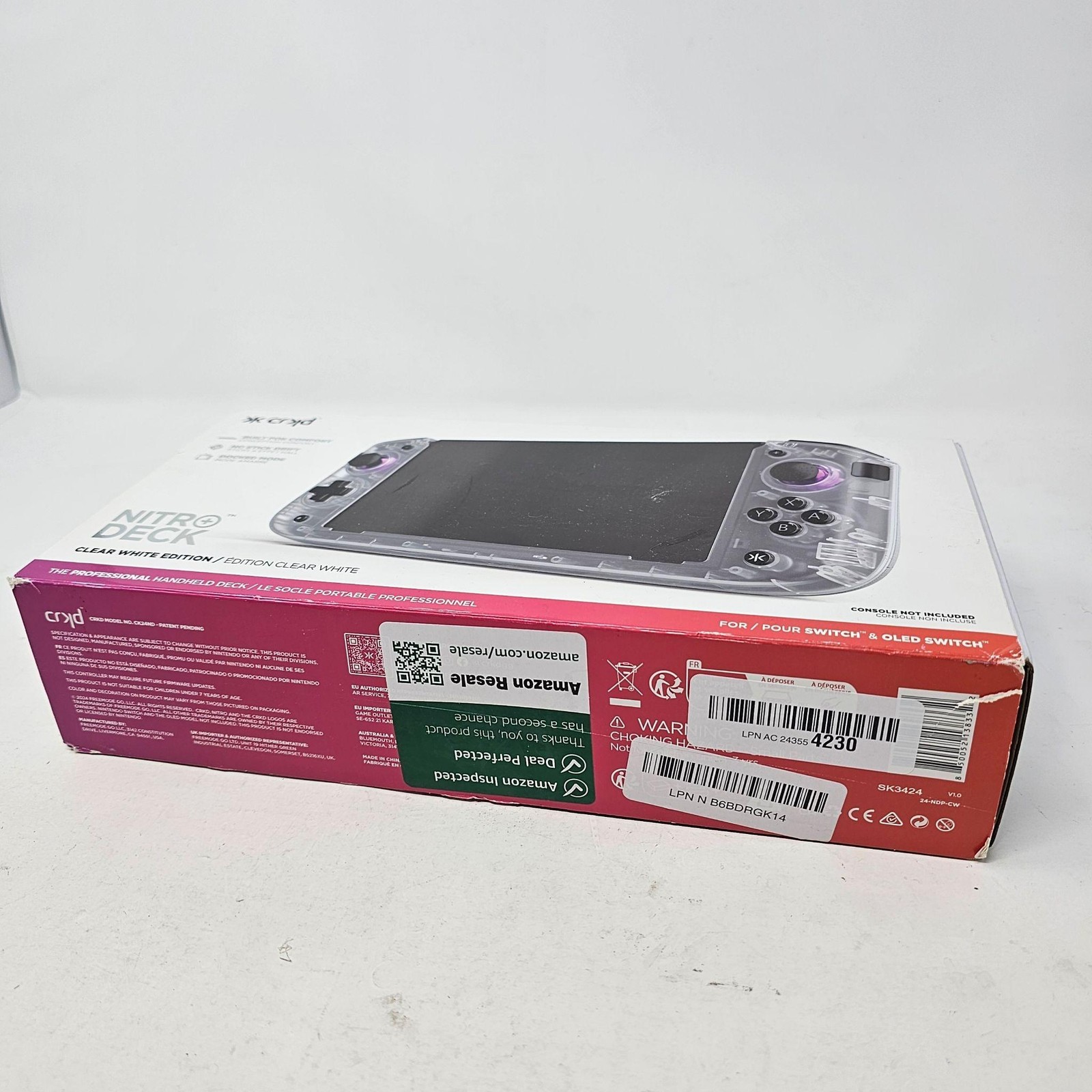 CRKD Nitro Deck Clear White Controller For Nintendo Switch Wireless Bluetooth