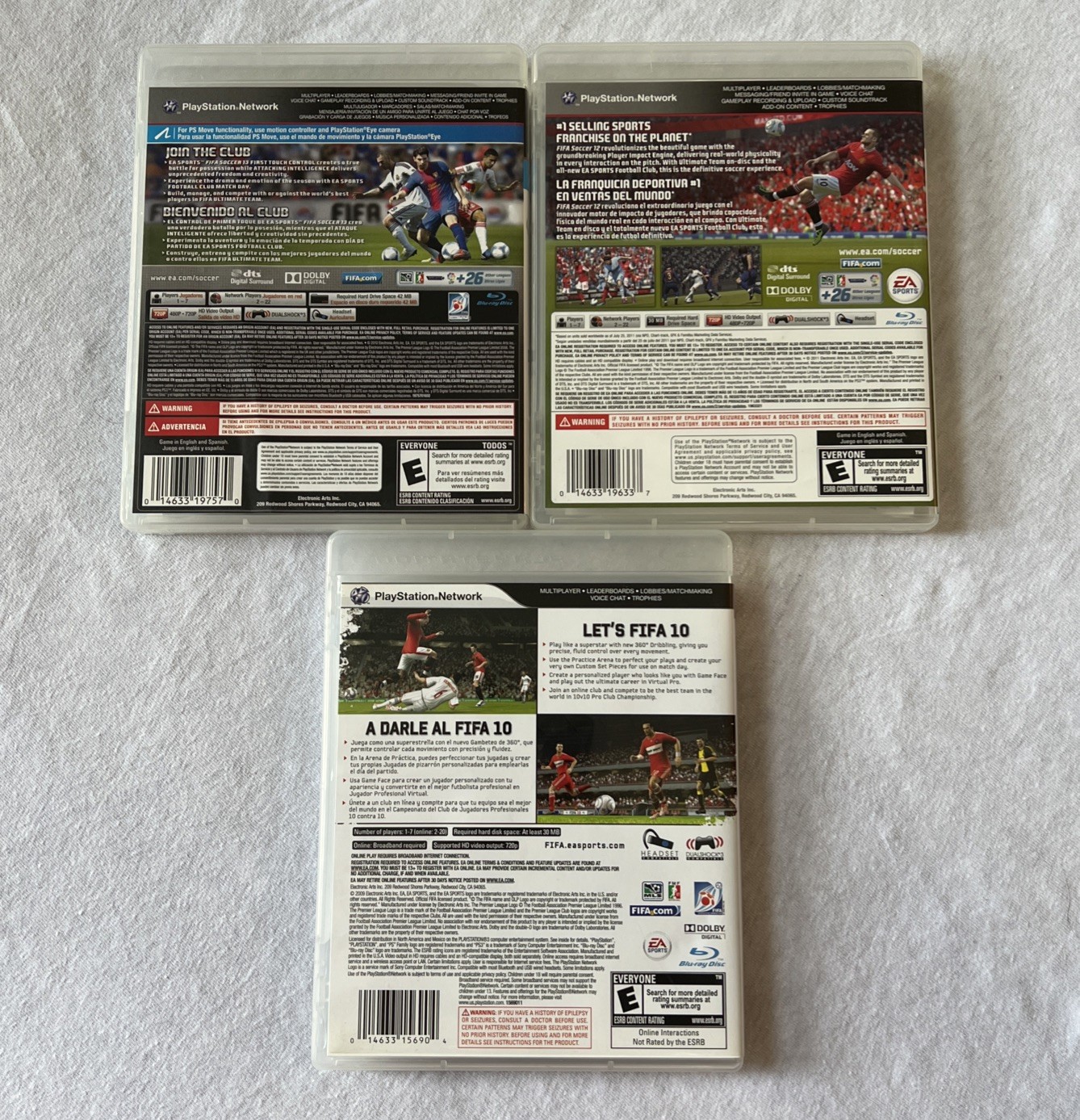 PS3 FIFA Soccer 10 12 13 Bundle PlayStation 3 Complete CIB 3 Game Lot EA Sports