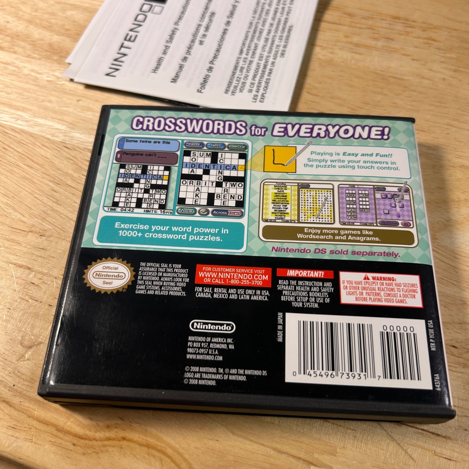 Crosswords DS Nintendo DS Game CIB Puzzle Word Search Anagrams NTR-YCUE-USA