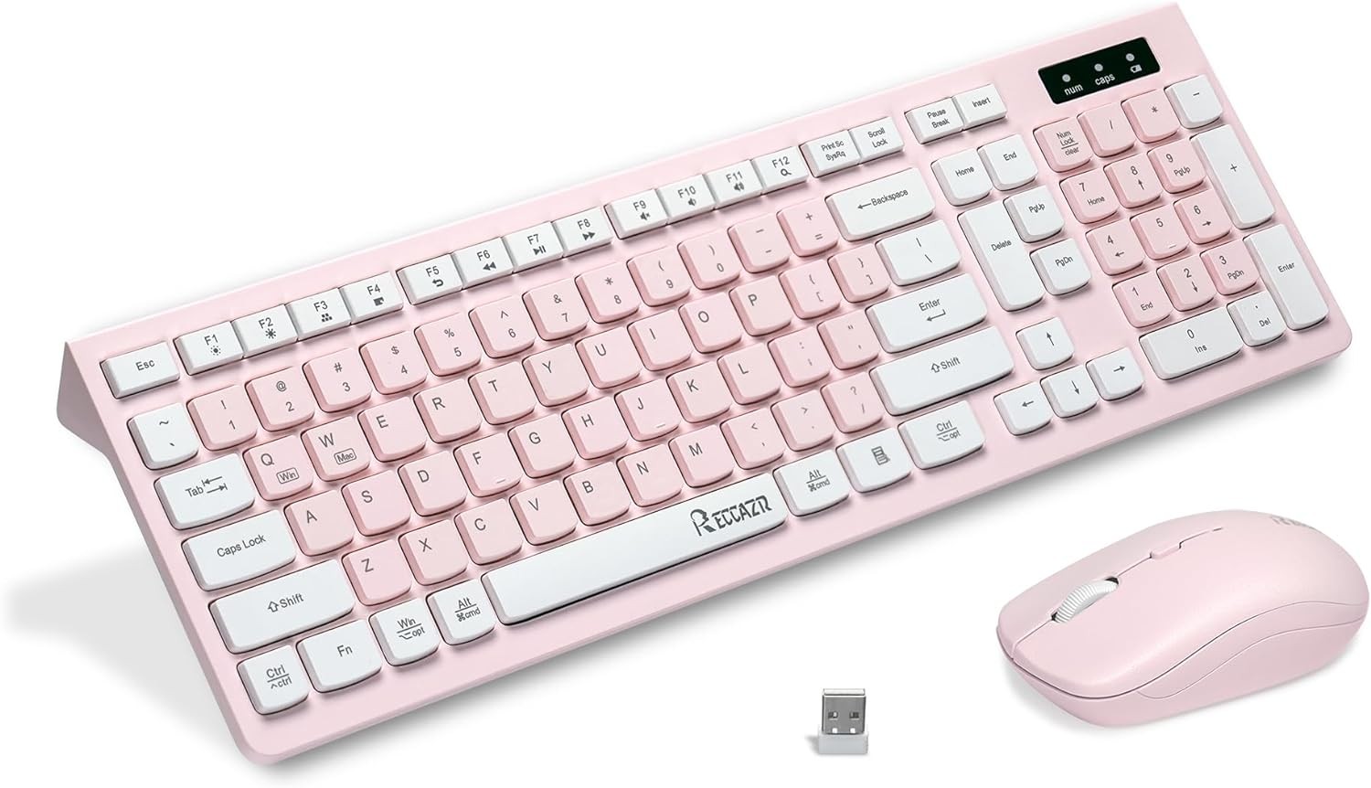 Wireless Keyboard and Mouse Combo, Reccazr 2.4G Full-Sized Pink & Cream