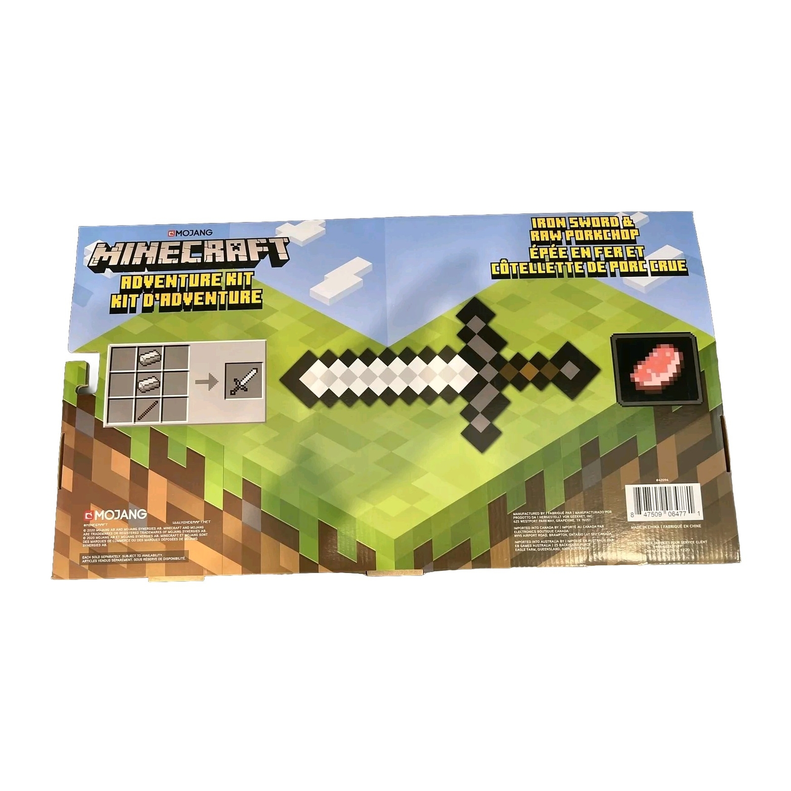 Minecraft Adventure Kit Iron Sword & Raw Porkchop Foam Roleplay Toy New Open Box