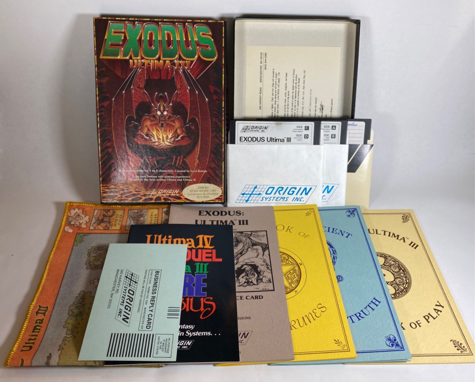 Ultima III Exodus Atari 800 XL XE COMPLETE Cloth Map Origin Systems Lord British