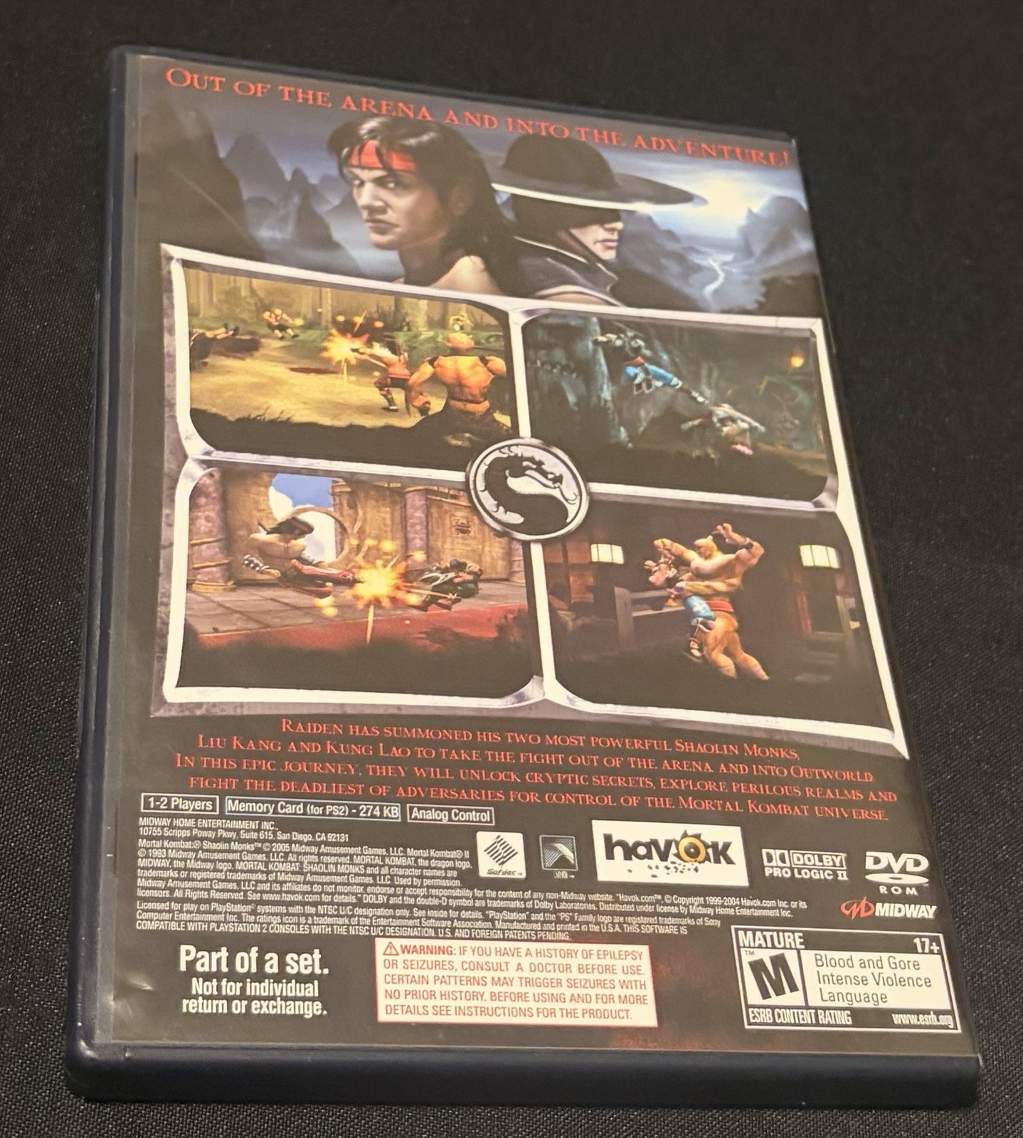 Midway Mortal Kombat: Shaolin Monks PS2, Manual, M-Mature, NTSC-U/C 2005
