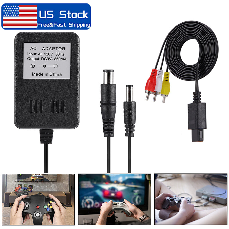 Audio AV RCA+AC Cable Power Supply Adapter Cord For Super Nintendo SNES Game Set