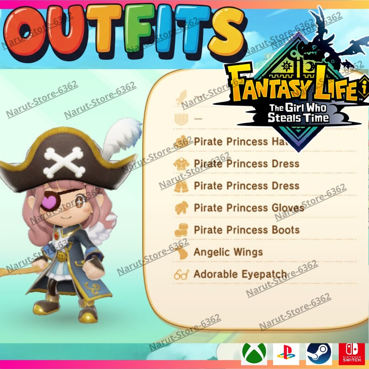 Fantasy Life I : Outfit set for The Girl Who Steals Time item Weapons