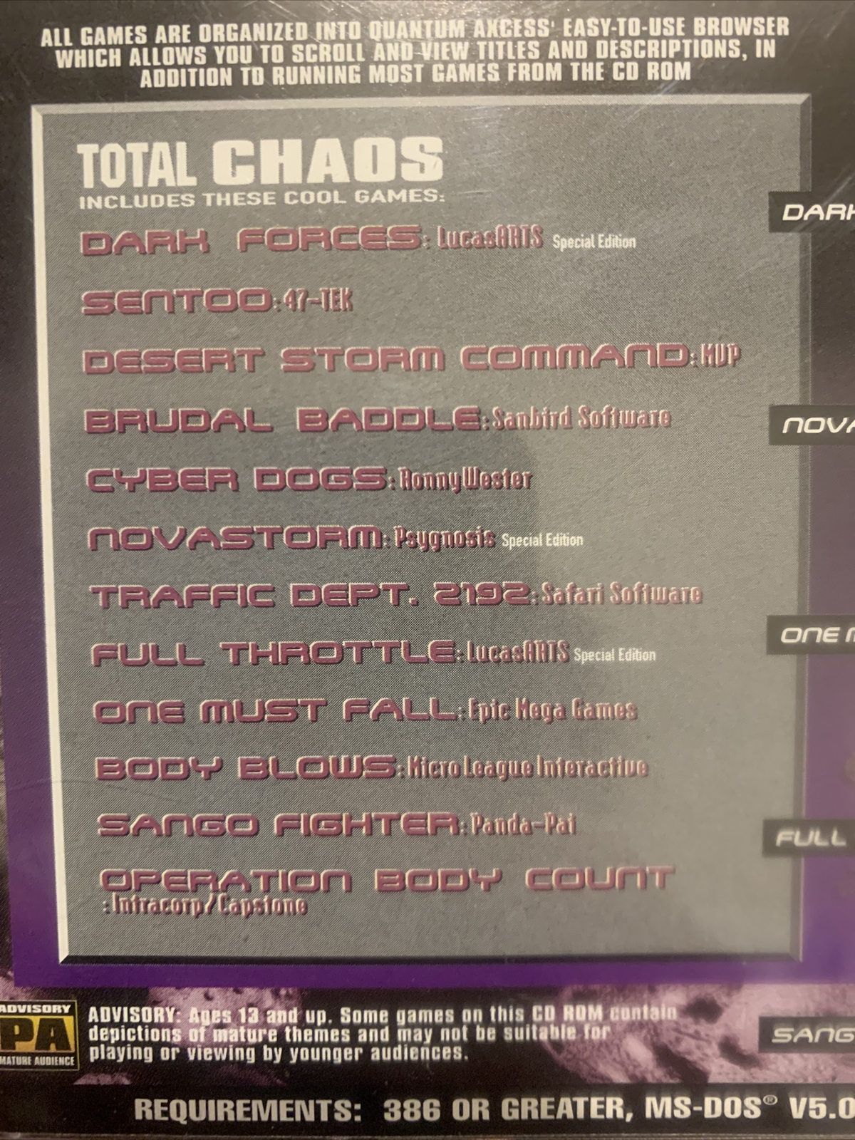 Total Chaos: 12 Explosive Action Games for Use w/ 386 or Greater, MS-DOS V5