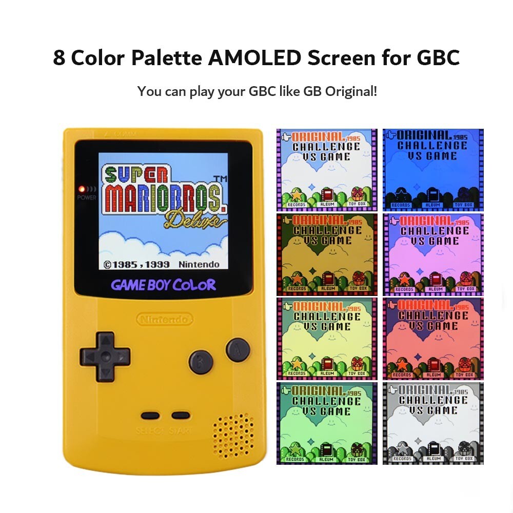 GBC AMOLED OLED Touch Screen Rechargeable Battery Li-ion White Kit For GameBoy