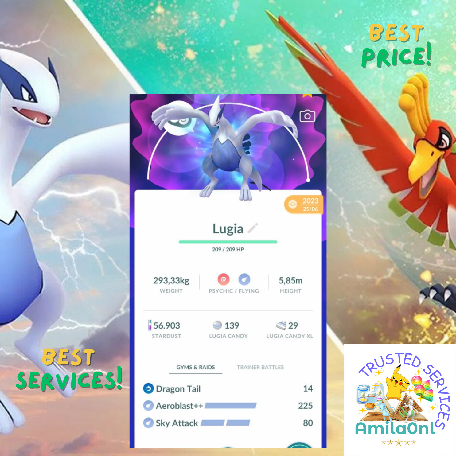 Pokémon – Apex Lugia – Lv 50 3Movesets-Tra/De 1 mil stardusts