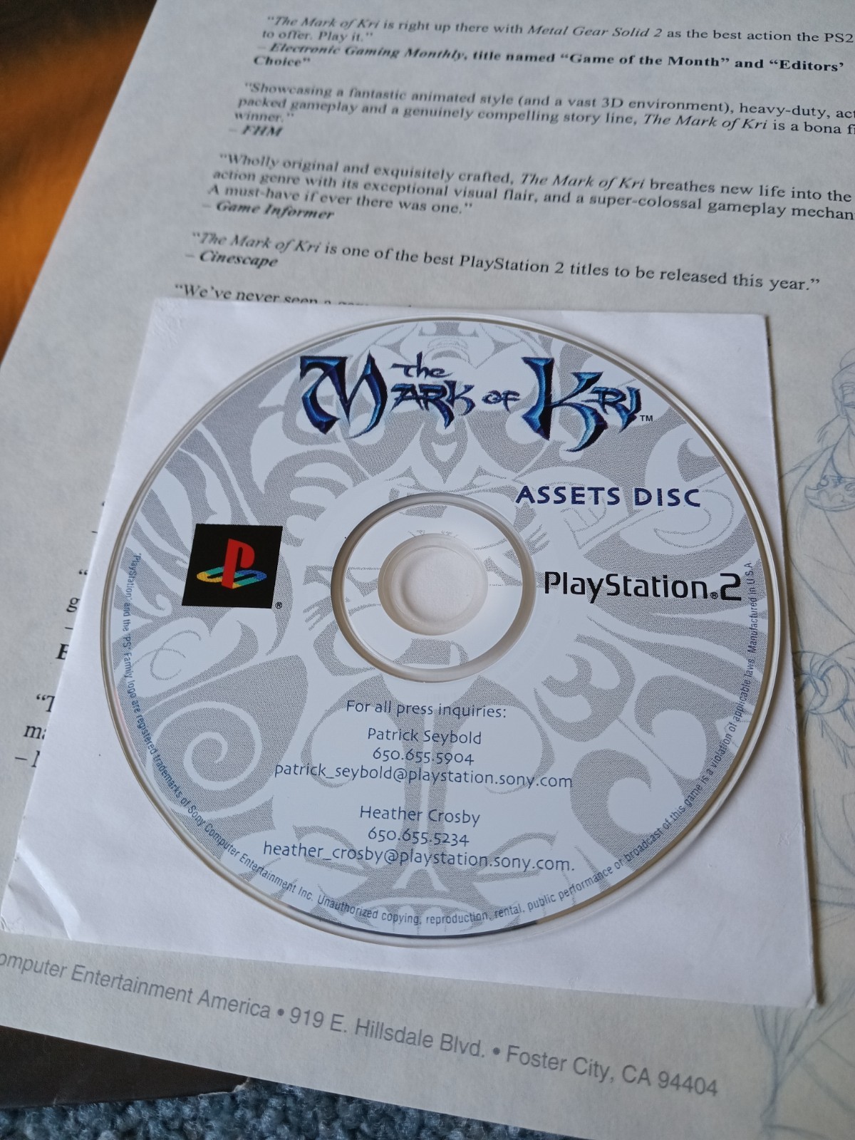 2002 PS2 The Mark of Kri Press Folder – Assets DISC TESTED Q&A with Jay Beard
