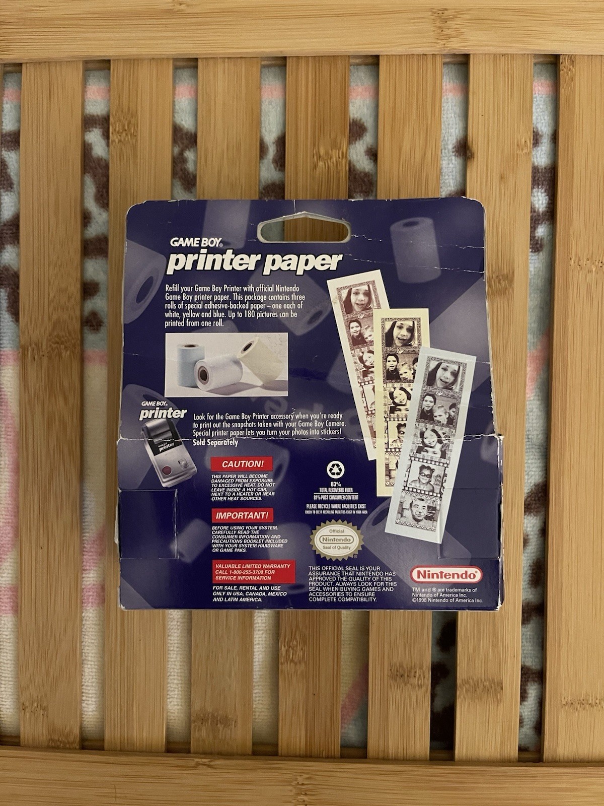 NIB Game Boy Printer Paper 3 Rolls White Yellow Blue Vintage Gameboy NEW IN BOX