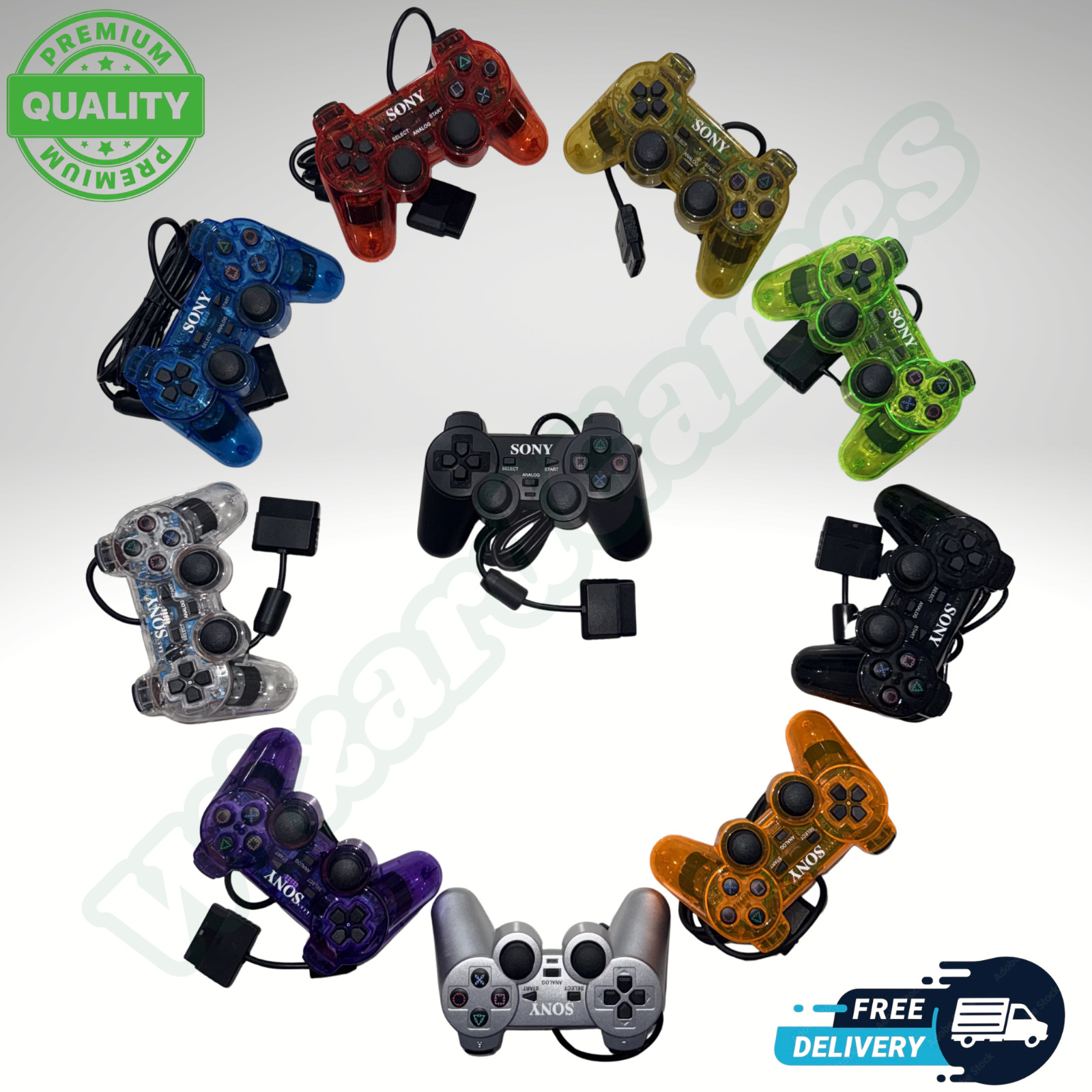 PS2 PS1 Wired Controller Dual Vibration Transparent Color 5.5FT – Brand New