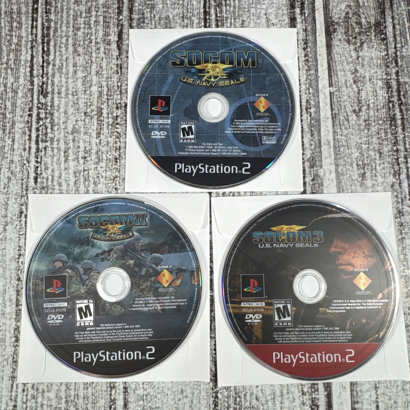 Sony PlayStation 2 PS2 Disc ONLY TESTED SOCOM US NAVY SEALS 1 2 3 BUNDLE LOT