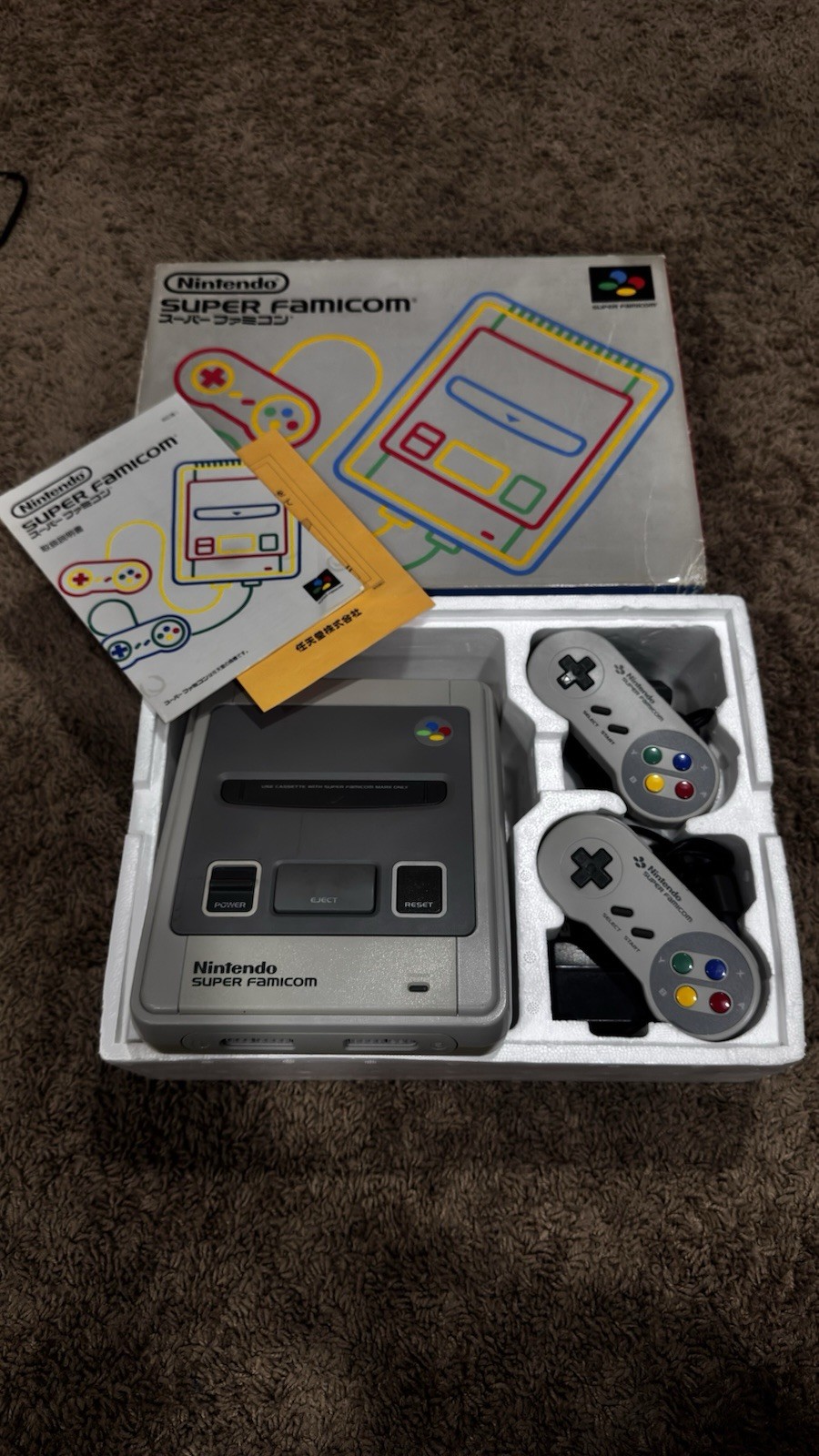 Nintendo Super Famicom SHVC-001 Console w/ Original Box Manuals & 2 Controllers