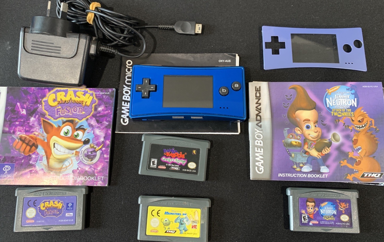Nintendo Gameboy Micro Console Blue OXY-001 (AUS) working + 4 games + charger