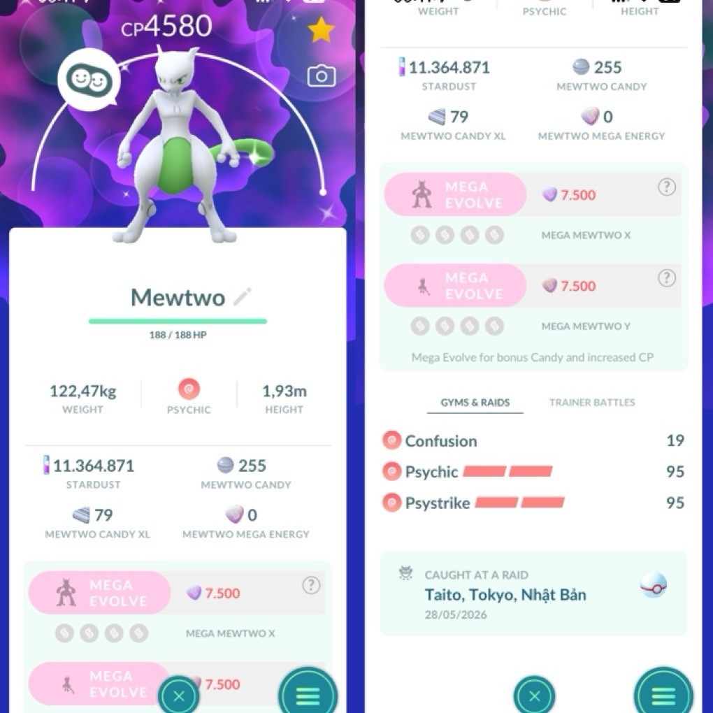 Pokémon Go – Shiny Mewtwo Level 50 3 Move Psystrike – Trade 20K / 1M Stardust