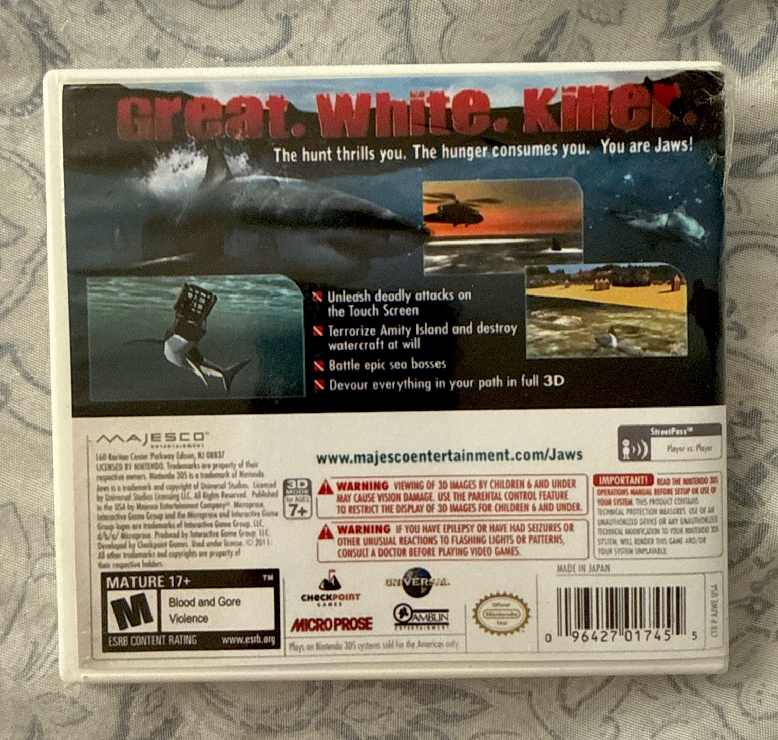 Jaws: Ultimate Predator (Nintendo 3DS, 2011) Tested / No Manual