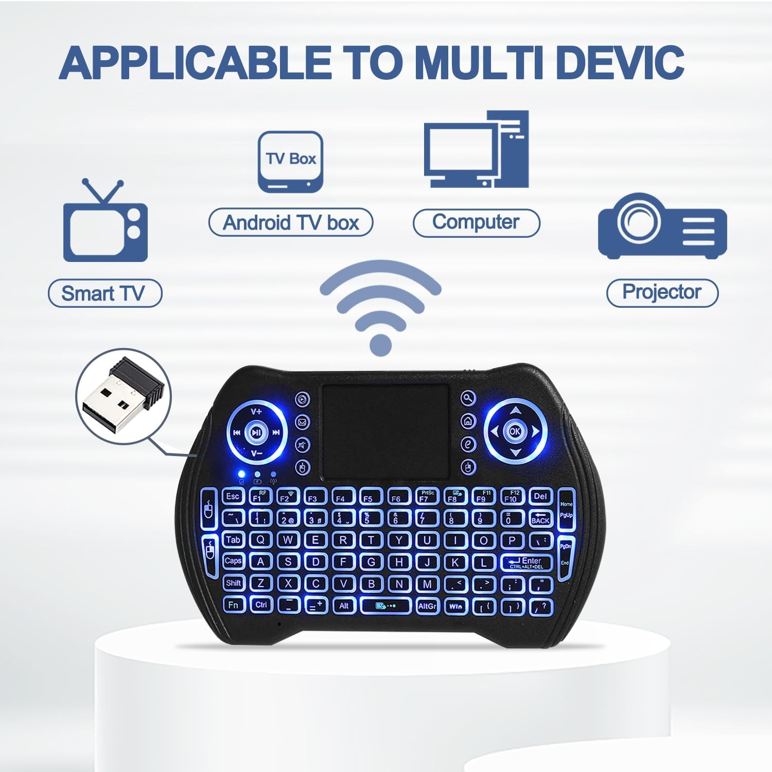 EASYTONE Backlit Mini Wireless Keyboard with Touchpad Mouse Combo Black