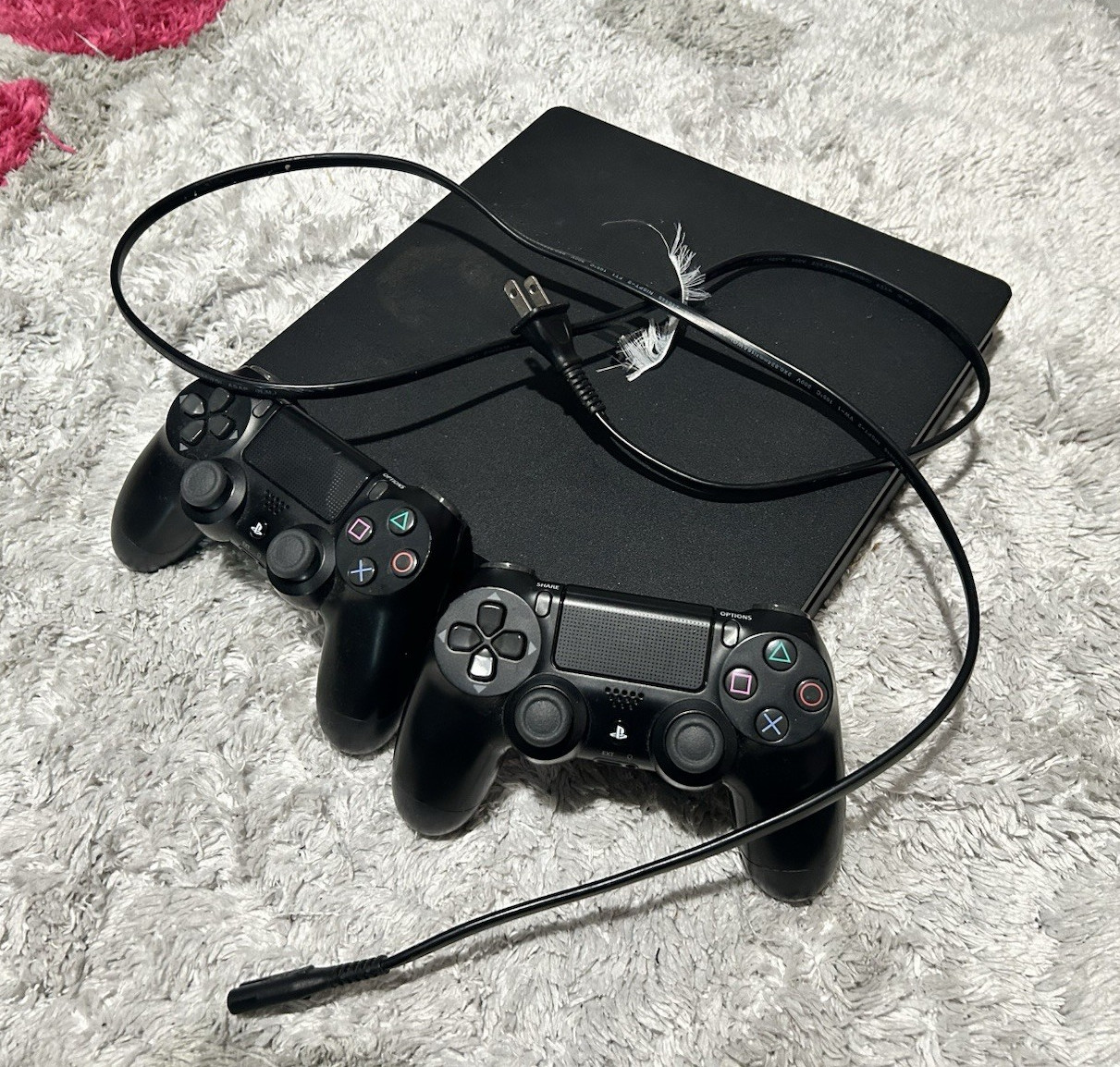 Sony PlayStation 4 Slim Black Home Console Bundle w/ 2 DualShock 4 + Cable