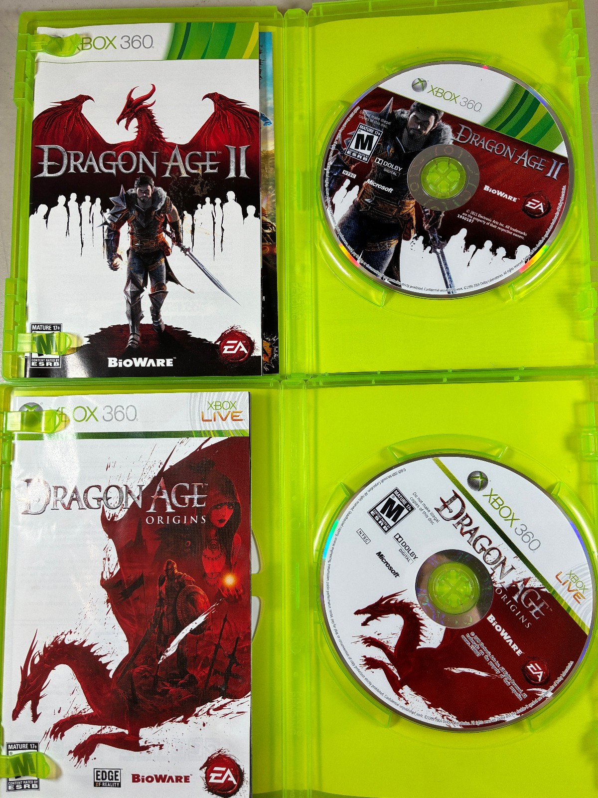 CIB Xbox 360 Lot Dragon Age 2 / Origins Complete w/ Manuals Rated M Bioware