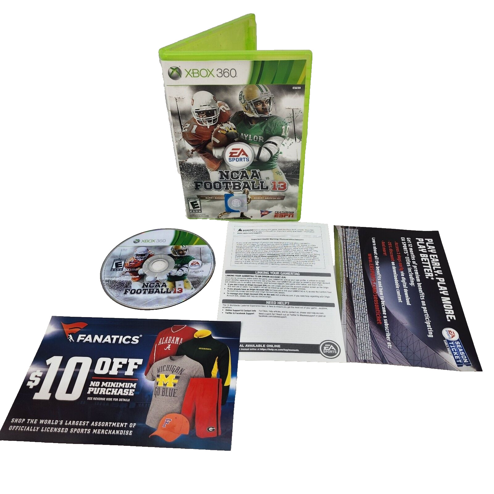 NCAA Football 13 (Microsoft Xbox 360, 2012) No Manual
