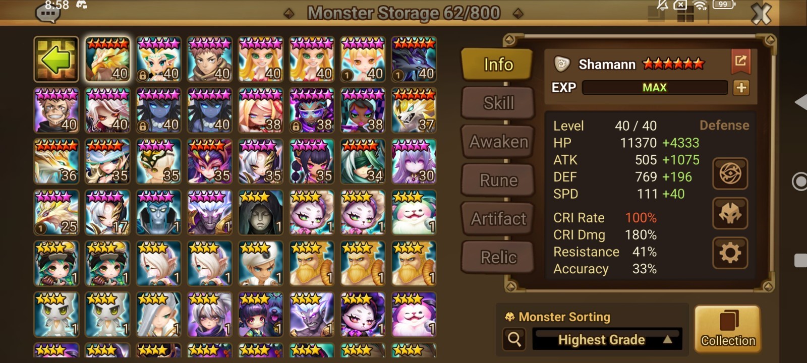 Summoners War Global Account 3LD5 Asima+Audrey+Jackson. PVE done