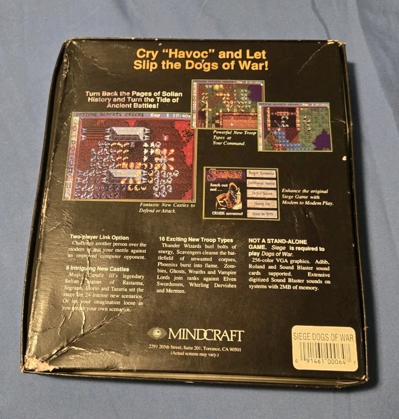 Rare Siege Dogs of War Expansion software, Manuals PC 3.5″ & 5.25″ game Complete