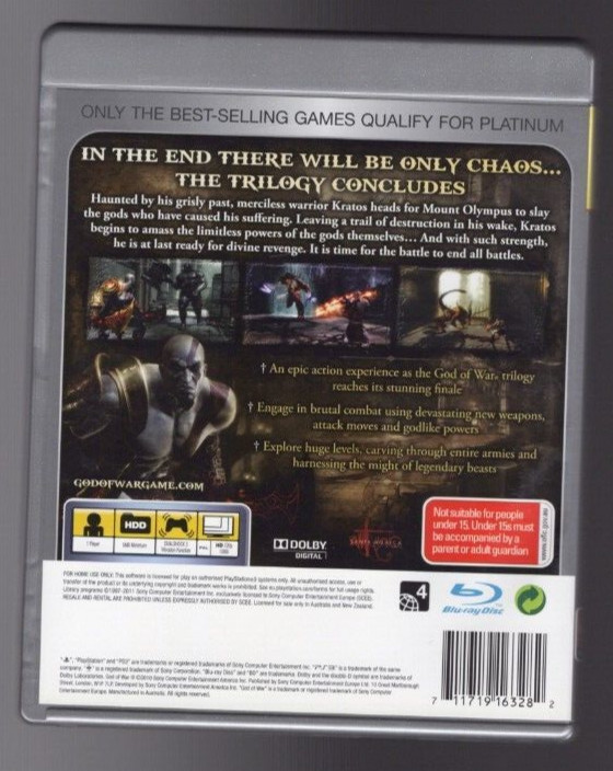 PS3 Game – God Of War III (Blu-ray) MA15+ 2010 Sony Region 4 PAL)