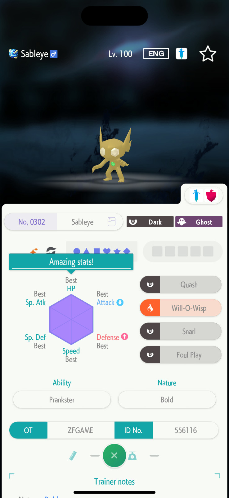 ✨6IV SHINY Sableye + EVS🚀 POKEMON HOME✨Champions✨Online delivery⚡