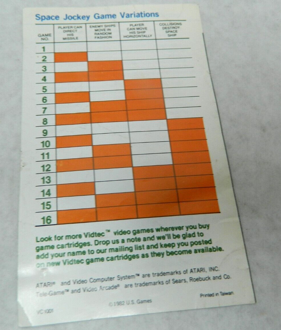 1982 USG Vidtec VC1001 Space Jokey Instructions. Sh1