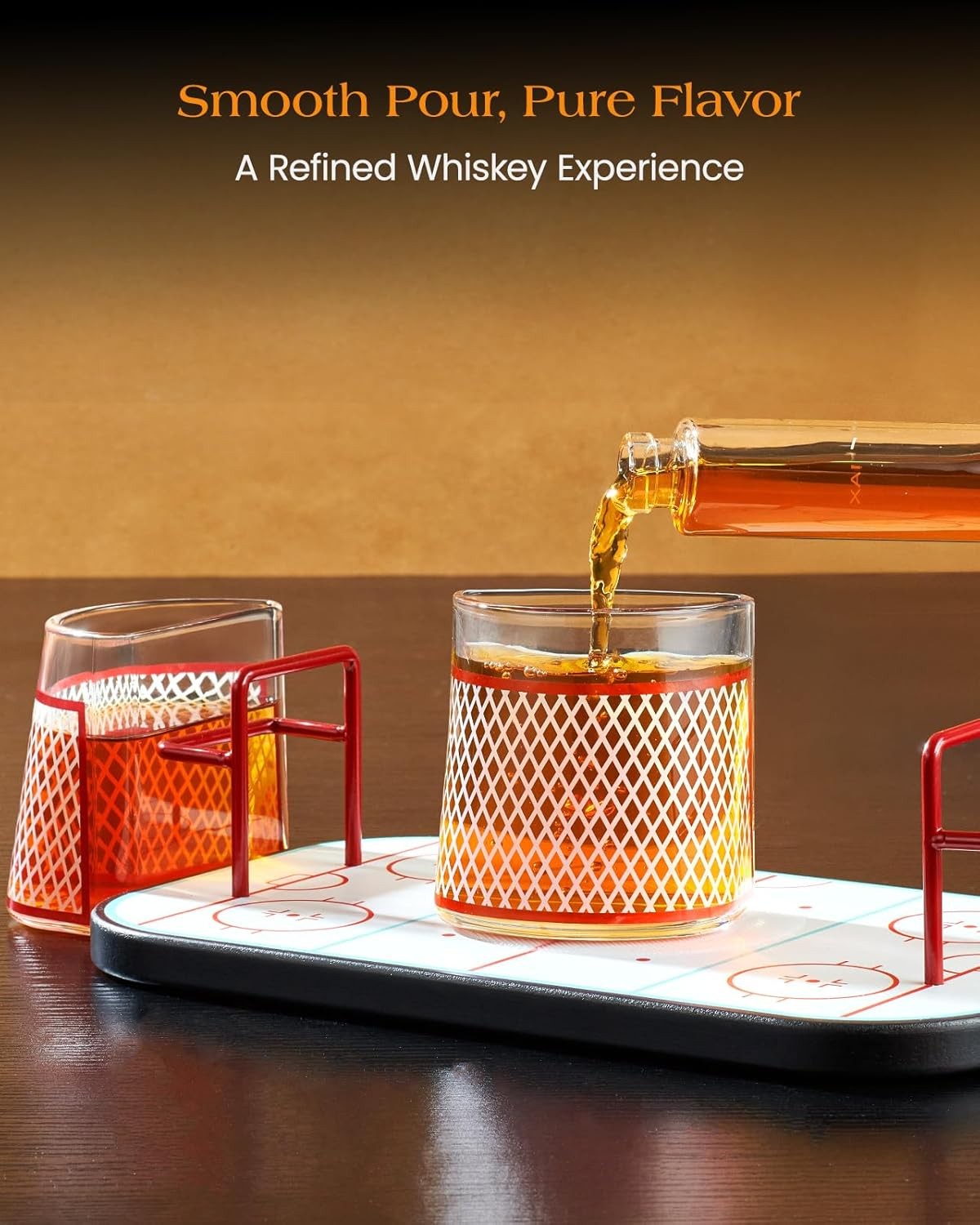 Gifts Men – Ice Hockey Whiskey Decanter Set W/ 2 Hockey Goal Glasses Unique Ice