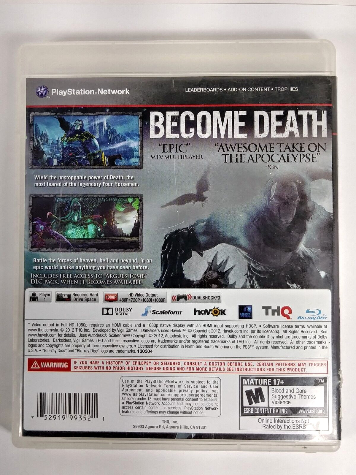 Darksiders II Limited Edition Sony PlayStation 3 2012 Hack And Slash Complete