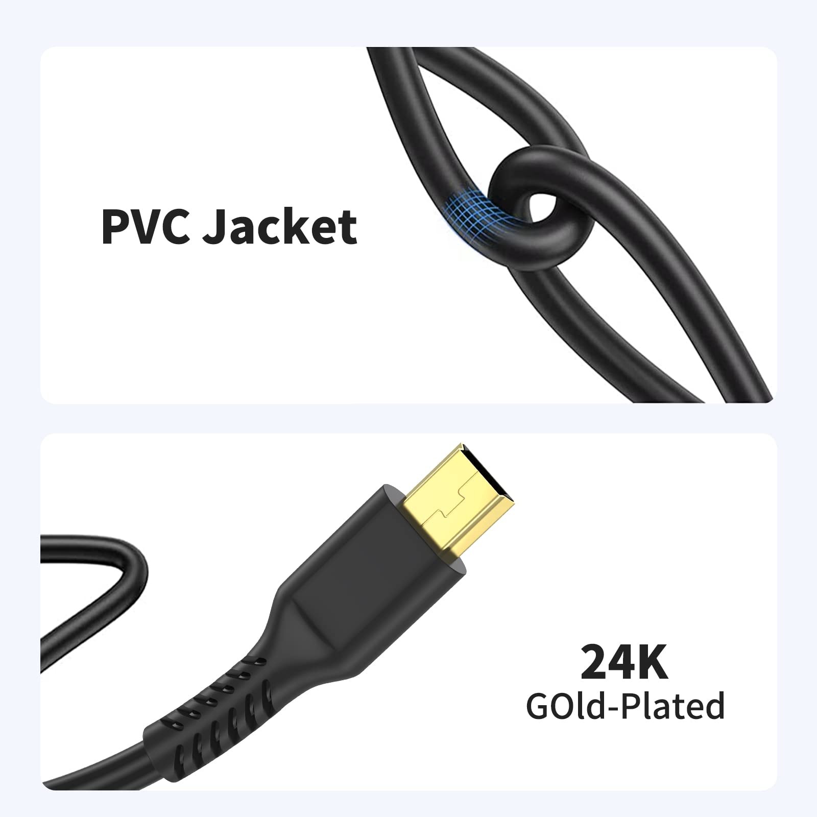 3ft Mini USB Cable, Standard 2.0 to B Male Charger 3 Feet, Black