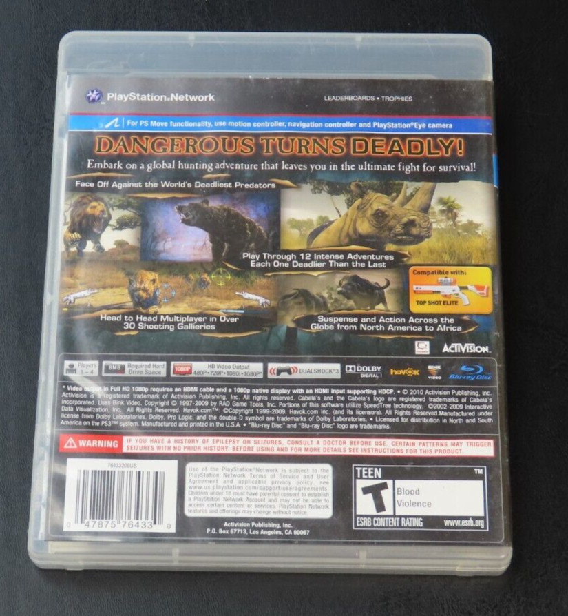 Cabela’s Dangerous Hunts 2011 PS3 PlayStation 3 Game, Case & Manual